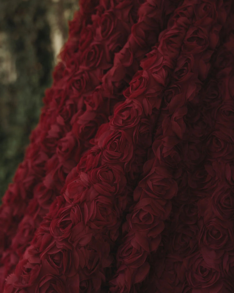 Mac Duggal Red One Shoulder Rosette A Line Midi Dress with 3D Flower #27698 Wine