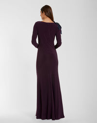 Mac Duggal 27705 Amethyst long sleeve jersey gown with 3D flower - back