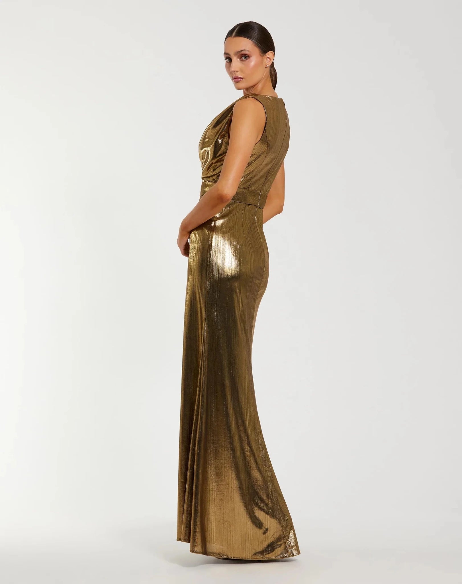 gold metallic cowl neck dress Gold Highlights Cowl Neck Maxi Dress