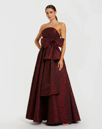 Mac Duggal Red Strapless Brocade Gown With Bow Detail #27725 Red Ruby