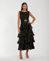 Mac Duggal Sequin Ruffle Midi Dress with Belt - Black  #27733 