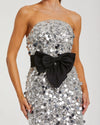 Strapless Midi Dress With Bow - Silver
