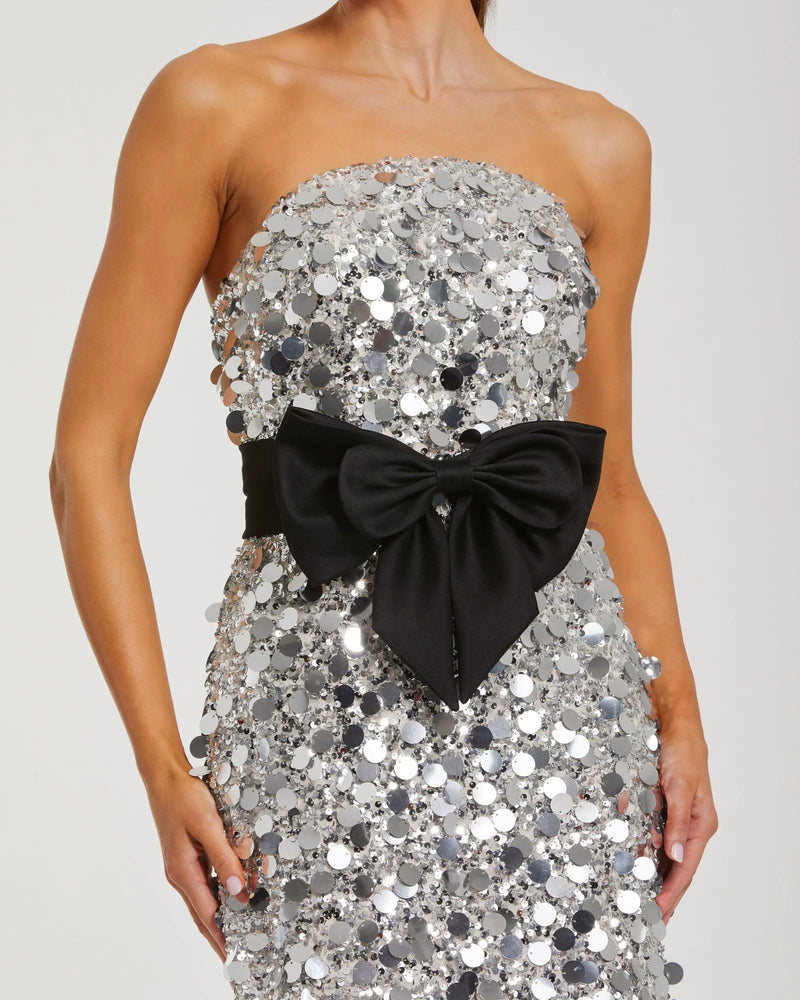 Strapless Midi Dress With Bow - Silver