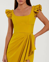 Yellow dress with ruffled sleeves on a white background