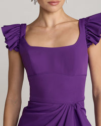 Mac Duggal #27740 ultra violet square neck ruffle slit gown