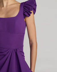 Mac Duggal #27740 ultra violet square neck ruffle slit gown