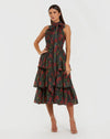 Mac Duggal Black Floral Chiffon Tiered Midi Dress with Neck Bow #27747 Black Multi