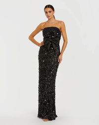 Mac Duggal Black Strapless Sequin Evening Gown With Bow #27761 Blac