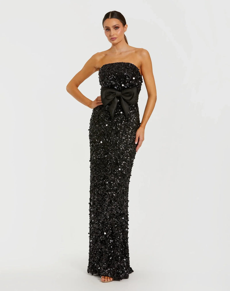Mac Duggal Black Strapless Sequin Evening Gown With Bow #27761 Blac