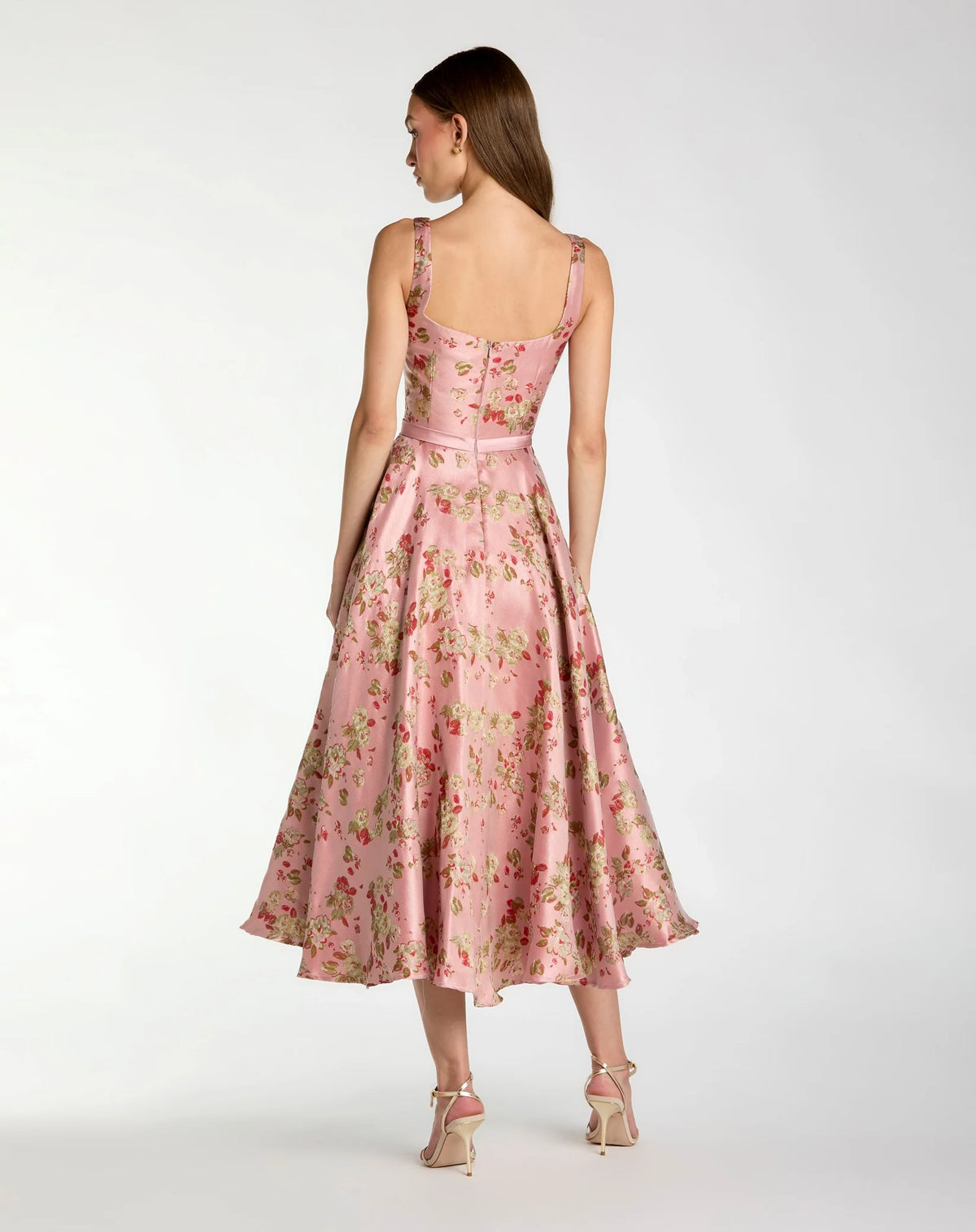 Mac Duggal Pink Sleeveless Brocade A Line Midi Dress #27767 Pink Multi