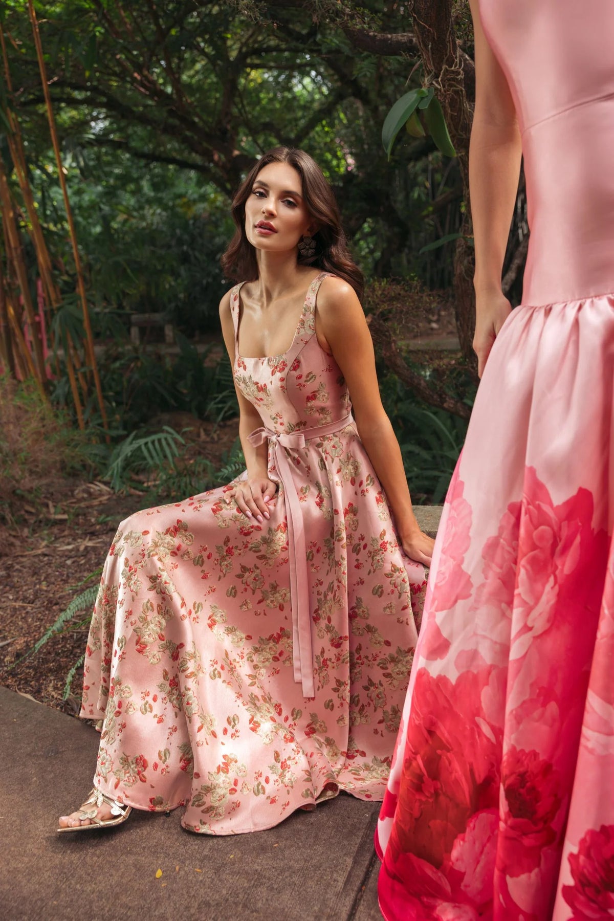 Mac Duggal Pink Sleeveless Brocade A Line Midi Dress #27767 Pink Multi