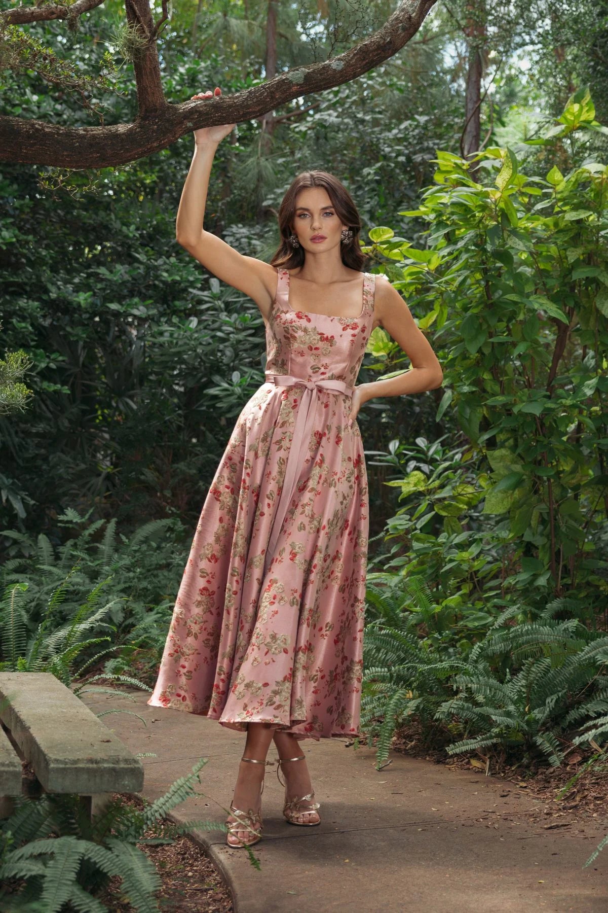 Mac Duggal Pink Sleeveless Brocade A Line Midi Dress #27767 Pink Multi