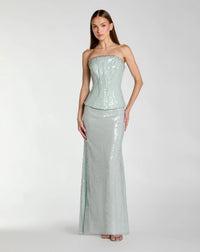 Mac Duggal Pale Blue Strapless Sequin Peplum Gown With Rhinestone Trim #27776 