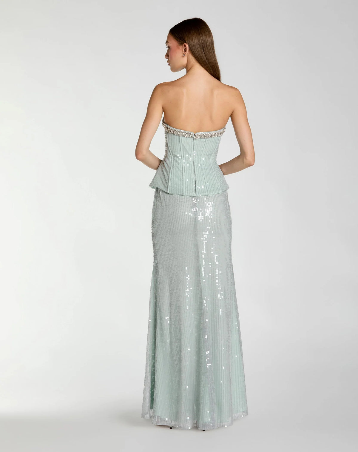 Mac Duggal Pale Blue Strapless Sequin Peplum Gown With Rhinestone Trim #27776 