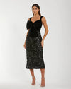 Mac Duggal Black Sleeveless Sequin Midi Dress With Velvet Bow #27777