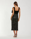Sleeveless Sequin Midi Dress With Velvet Bow - Black
