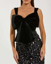 Sleeveless Sequin Midi Dress With Velvet Bow - Black