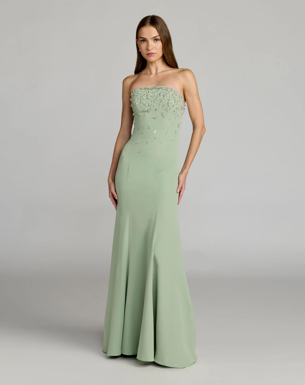 Mac Duggal Green Strapless Embellished Crepe Mermaid Gown #27788