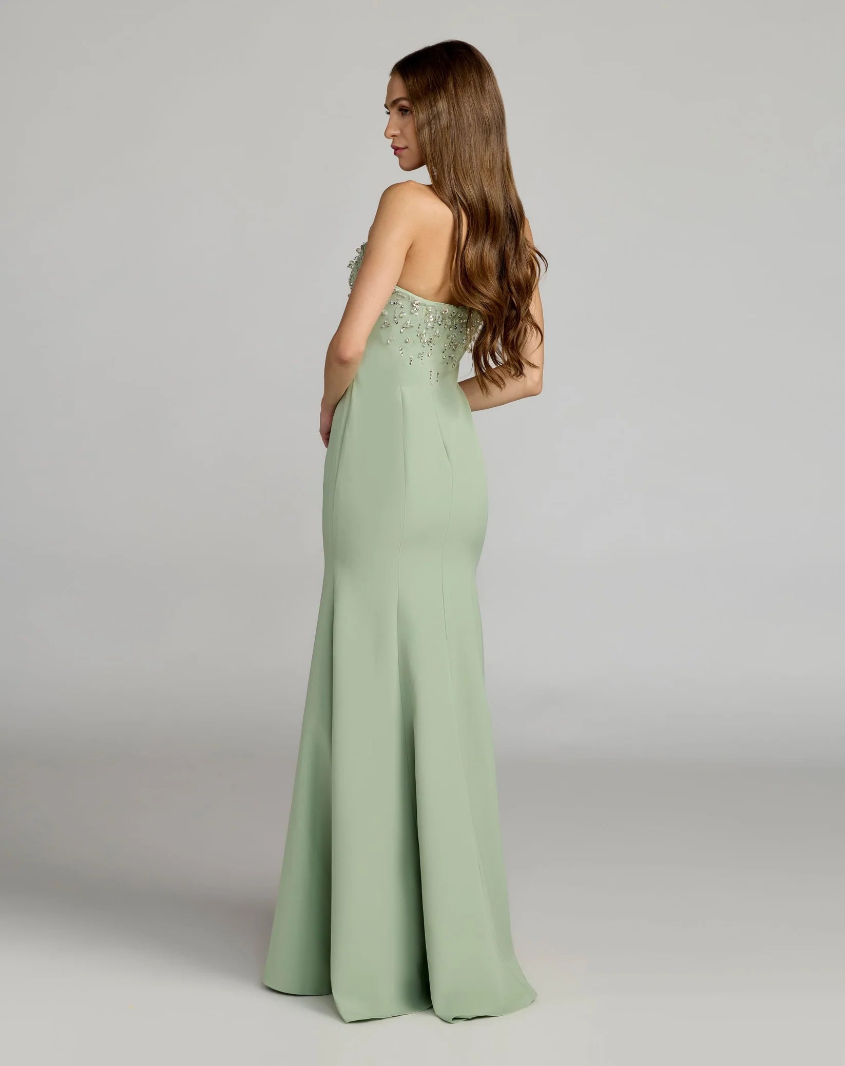 Mac Duggal Green Strapless Embellished Crepe Mermaid Gown #27788