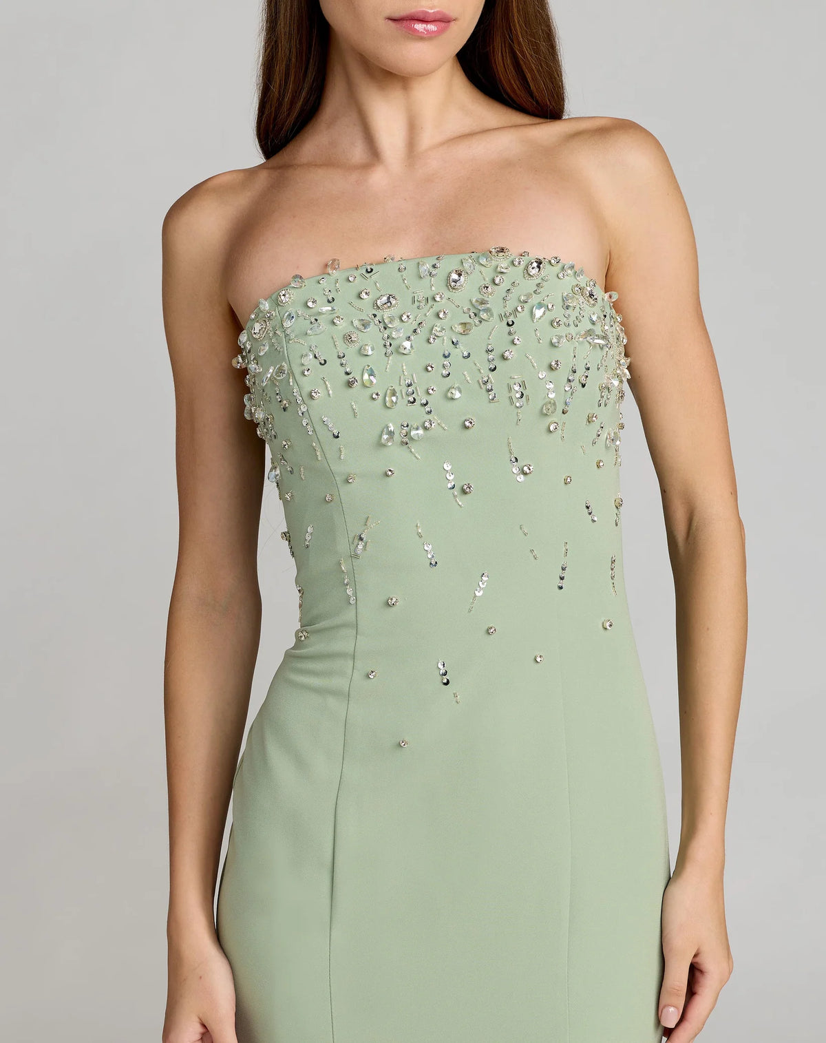 Mac Duggal Green Strapless Embellished Crepe Mermaid Gown #27788