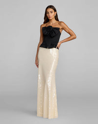 Mac Duggal Black and Ivory Strapless Peplum Sequin Evening Gown #27793