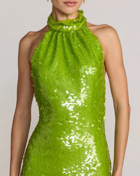 Mac Duggal Apple Green Sequin Halter Open Back Gown #27794 