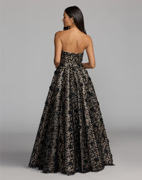 Mac Duggal #27809 black nude sequin floral lace strapless ball gown back view