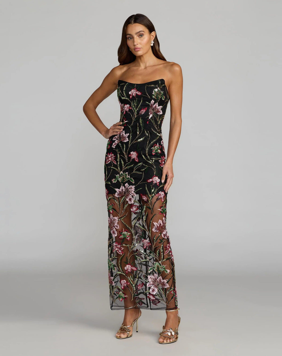 Mac Duggal Black Strapless Floral Embroidered Column Dress Black Multi #27814 Shaide Boutique Mac Duggal Black Strapless Floral Embroidered Column Dress Black Multi #27814 Shaide Boutique