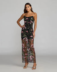 Mac Duggal Black Strapless Floral Embroidered Column Dress Black Multi #27814
