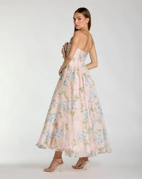 Mac Duggal Pink Strapless Floral Organza Midi Dress With Flower #27822 Powder Blue Multi