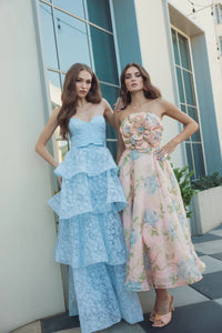 Mac Duggal Pink Strapless Floral Organza Midi Dress With Flower #27822 Powder Blue Multi