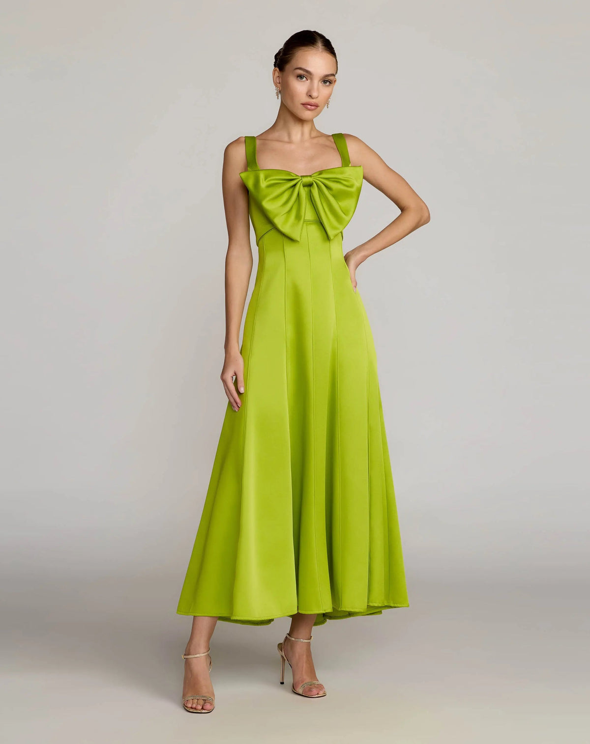 Mac Duggal Green Sleeveless Satin Midi Dress With Bow Detail #27826 Apple Green Shaide Boutique Mac Duggal Green Sleeveless Satin Midi Dress With Bow Detail #27826 Apple Green Shaide Boutique