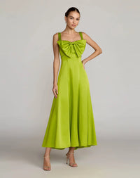 Mac Duggal Green Sleeveless Satin Midi Dress With Bow Detail #27826 Apple Green