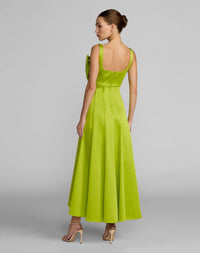Mac Duggal Green Sleeveless Satin Midi Dress With Bow Detail #27826 Apple Green