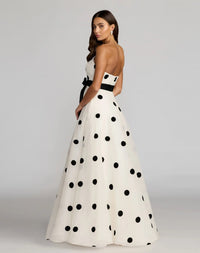 Mac Duggal White Strapless Polka Dot Organza Gown With Satin Bow #27834