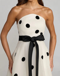 Mac Duggal White Strapless Polka Dot Organza Gown With Satin Bow #27834