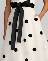 Mac Duggal White Strapless Polka Dot Organza Gown With Satin Bow #27834