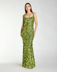 Mac Duggal #27838 apple green sleeveless paillette sequin column gown
