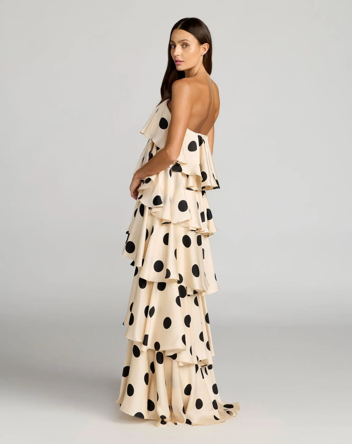 Mac Duggal Beige Strapless Polka Dot Charmeuse Ruffle Gown #27845 