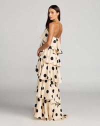 Mac Duggal Beige Strapless Polka Dot Charmeuse Ruffle Gown #27845 