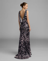 Mac Duggal #27860 tiger multi cowl back view