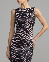 Mac Duggal #27860 tiger multi boat neckline detail