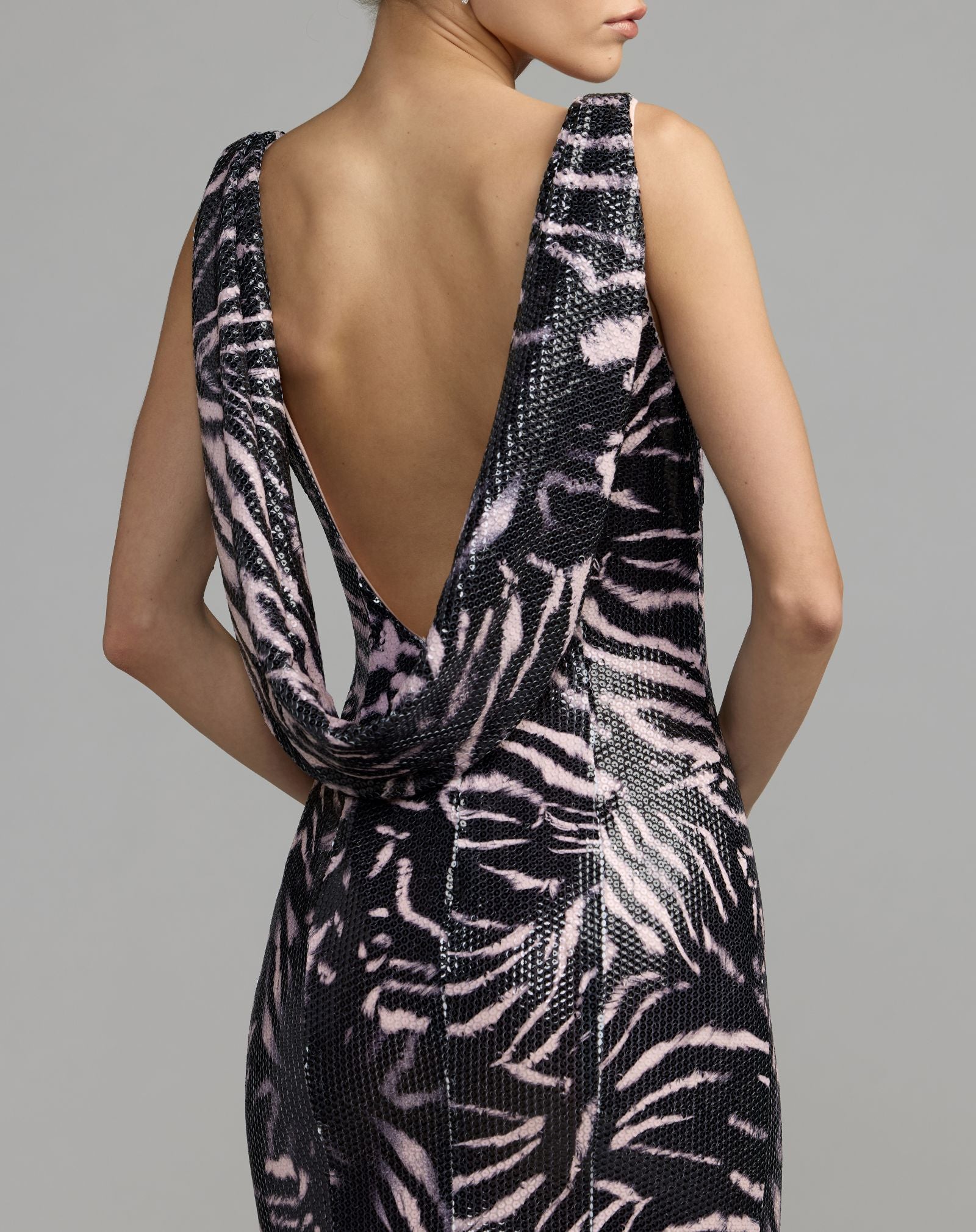 Mac Duggal #27860 tiger print sequin detail