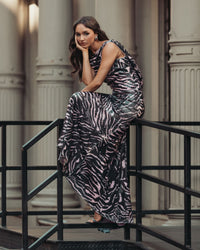 Mac Duggal #27860 tiger multi sequin gown lifestyle