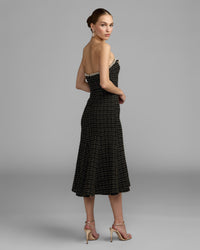 Mac Duggal #27868 black gold boucle midi dress back view