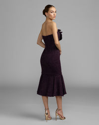 Mac Duggal #27869 aubergine strapless midi dress back view