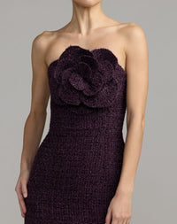Mac Duggal #27869 aubergine boucle midi dress close up
