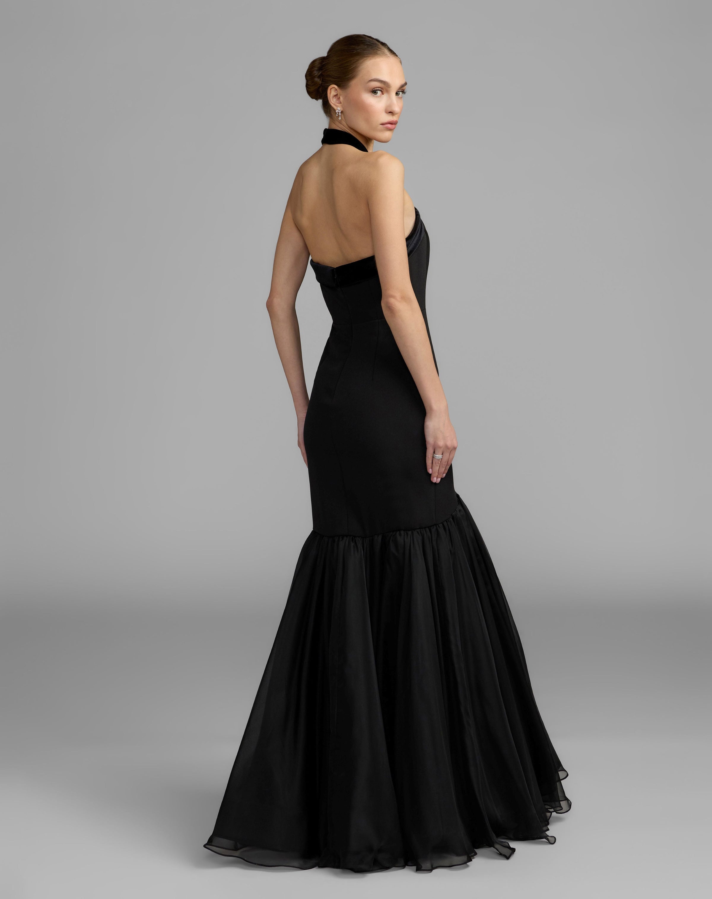 Mac Duggal #27874 black open back mermaid gown