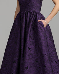 Mac Duggal #27880 ultra violet brocade midi dress bodice detail