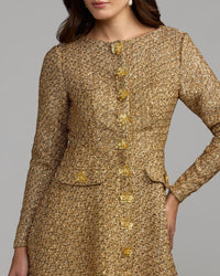 Mac Duggal #27888 gold metallic sequin bouclé midi dress